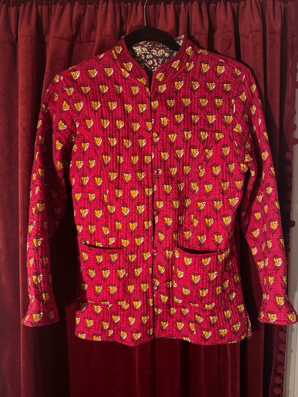 Quilted Red Floral-Print Reversible Women's Jacket